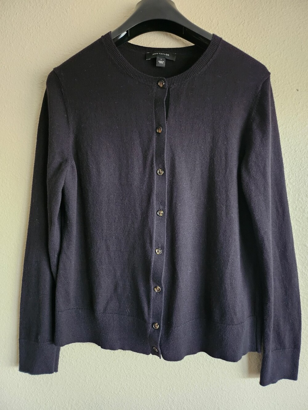Ann Taylor Black Button Front Cardigan Sweater Size Large